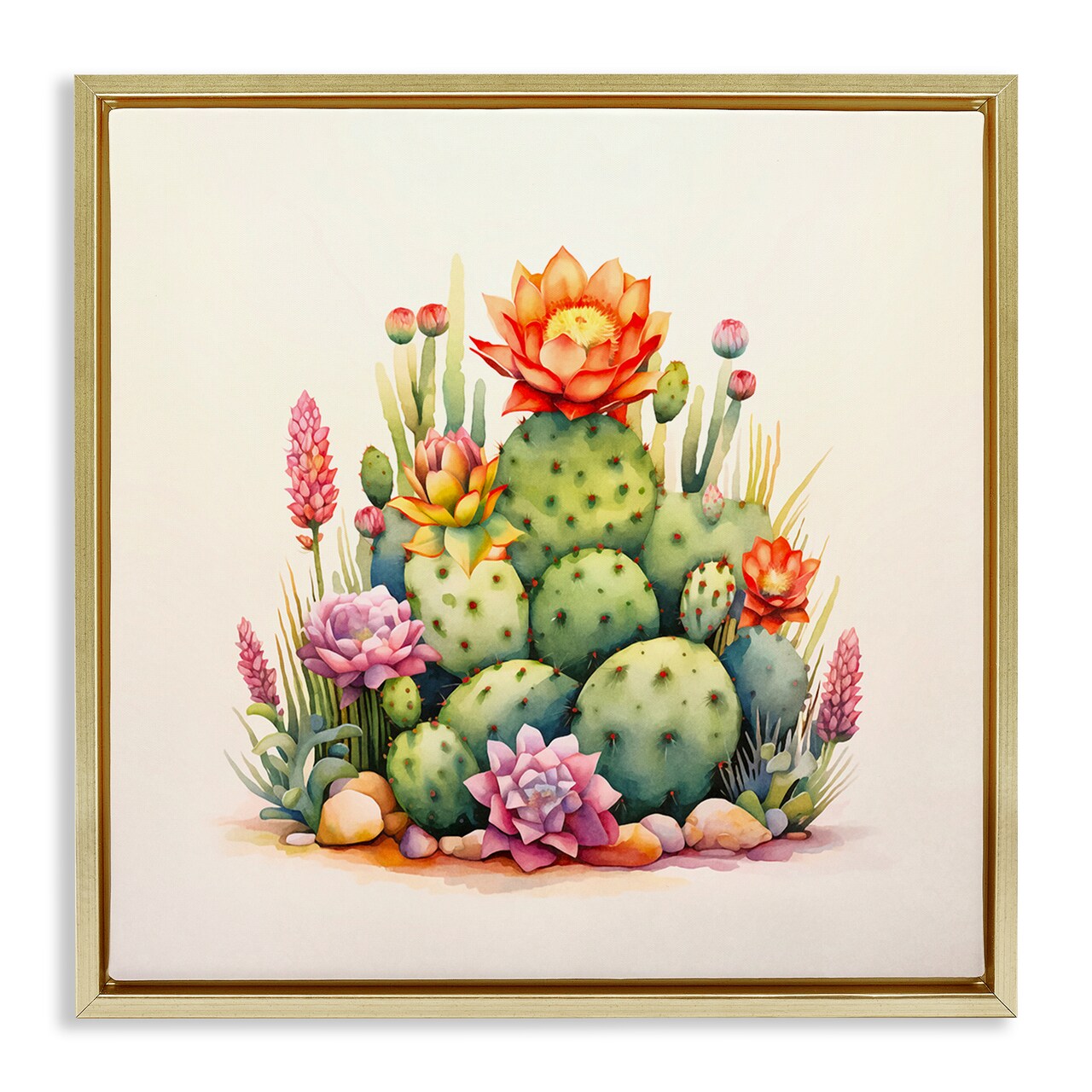 Stupell Industries Desert Spring Cacti Framed Floater Canvas Wall Art Design by Andrea Haase